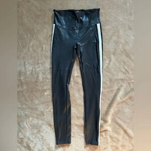 SPANX Black Faux Leather Leggings With Stripe Women's‎ Size Medium